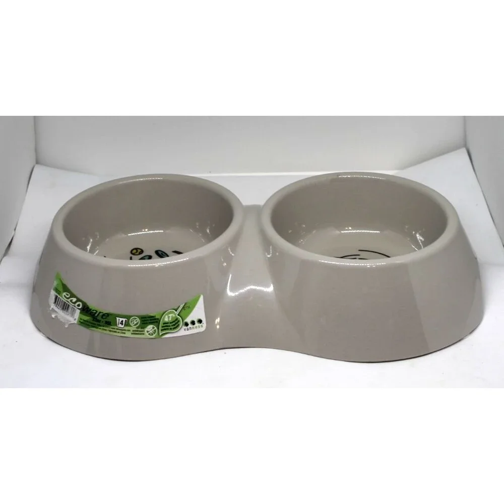 VanNess Ecoware Bamboo Double Cat Dish 16 oz - 12” x 7” Heavy Duty Non-Skid Gray
